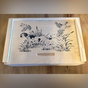 Wooden Gift Box with Dog and Bird Design